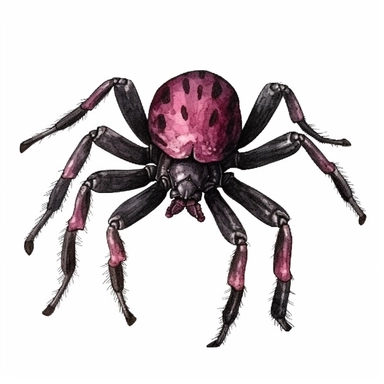 Vintage Halloween spider, dark pink and black color, watercolor, clipart, illustration, white background