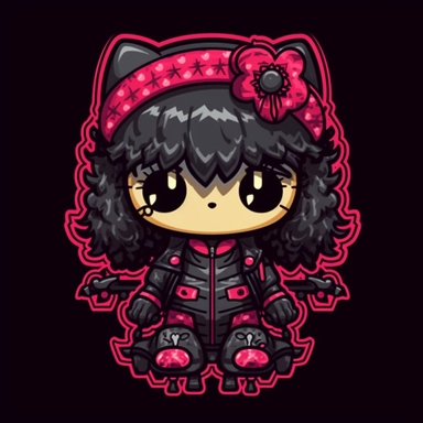 Sanrio hello kitty style charter art illustration of kitty clipart style illustration in trendy edgy dark palette. cute character
