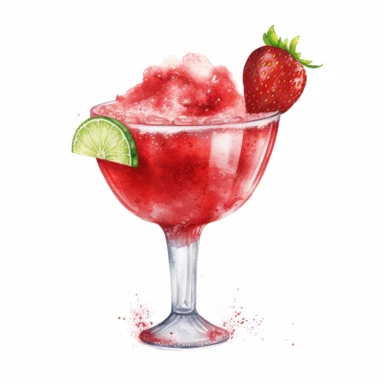 hand drawn frozen strawberry margarita , very detailed and realistic, watercolor, white background with margins, clipart style — uplight