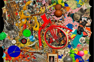 detailed cluttered I Spy photograph by Walter Wick containing candlestick, kangaroo, guitar, jaguar, yo-yo, pogo stick, baseball, cobra, bicycle wheel, bicycle, stethoscope, microscope, firecracker, iguana, trampoline, ping-pong paddle, cactus, dragonfly, ferris wheel, python, octopus, snail, horseshoe, boomerang, flamingo, snowflake, ladybug, pencil, credit card, camera, glass, stapler, remote control, key, book, envelope, toothbrush, ladder, compass, calculator, scissors, alarm clock, paper cl