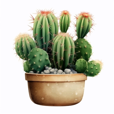 create a hand drawn watercolor clipart of a cactus, white background, 4k