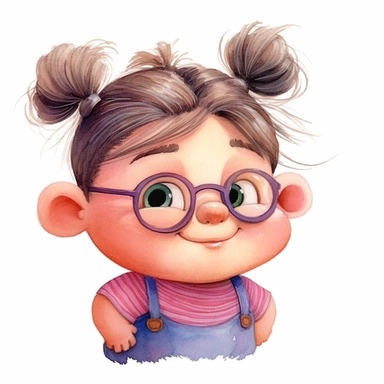 Pixar style illustration, watercolor drawing, clipart, chubby baby, girl, funny pigtails
