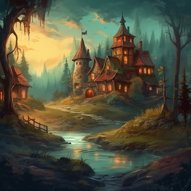 realistic clipart of enchanted curse landscape, digital painting