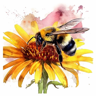 watercolor bumble bee on a flower clipart