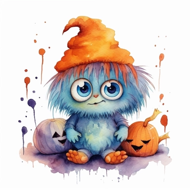 cute Halloween Monster , for Kids, Aquarell,funny, White Background, Clipart