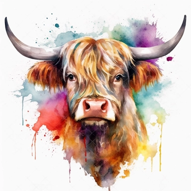 highland cattle oil painting watercolor clipart graffiti