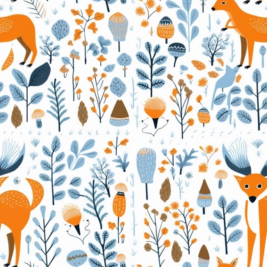 collection of free clipart of creatures, animals and flowers, in the style of light blue and amber, allover composition, joyful celebration of nature, 20th century scandinavian style, forestpunk, gestural outlines, feminine sticker art, white background, seamless repeating pattern