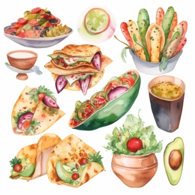 mexican food theme watercolor clipart white background