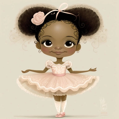 Happy Black Girl ballet dancer ,Cheerfull black girl clipart, Funny black girl , Humorous african american girl child png, Sweet clipart, A smiling Face ,Full body with legs , white lace dress , ribbions in hair , ballet daner pink tutu , on pointe , Highly detailed close-up portrait , standing , Nicoletta Ceccoli, Mark Ryden, lostfish, Earl Nor, global lighting, divine rays, detailed and intricate surroundings, sf, intricate artwork masterpiece, ominous, matte painting movie poster, blue ratio,