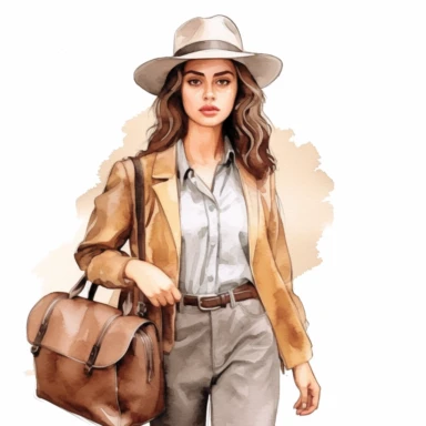 watercolor style, travelling latino business woman, realistic. Clipart, isolated on white background, 4K