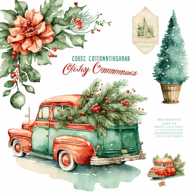 vintage christmas corner watercolor clipart