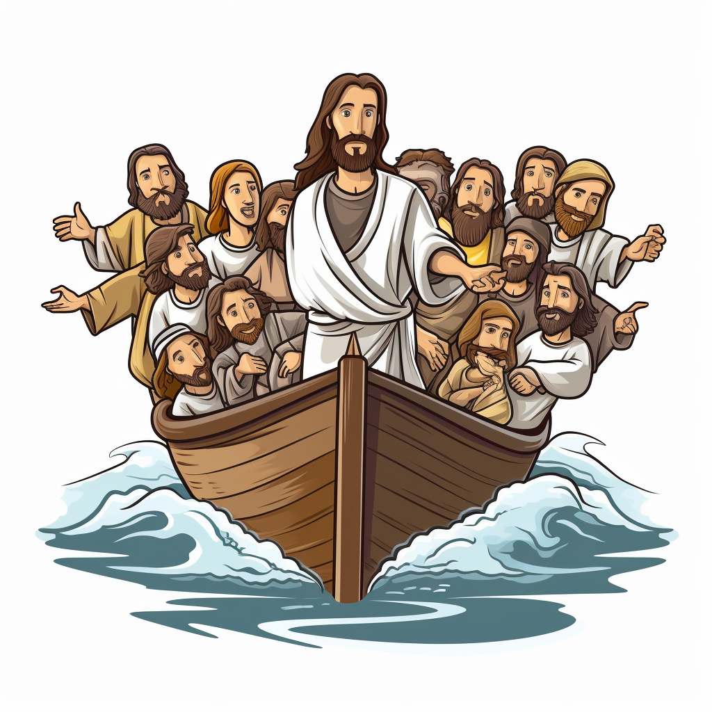 cool jesus on boat with disciples sticker clipart design - Image #4 ...