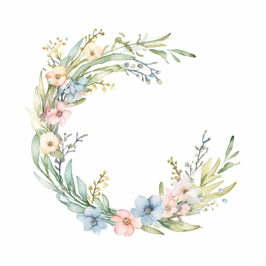 Graceful Baptism Watercolor boho Clipart A wreath of field flowers painted in delicate soft yellow, light pink, light blue and sage green colors