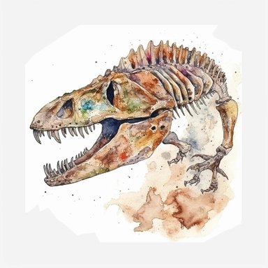Watercolor dinosaur fossil clipart, white isolated background, space out, hd