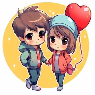 create some anime style clipart. make them meaning love and friendship