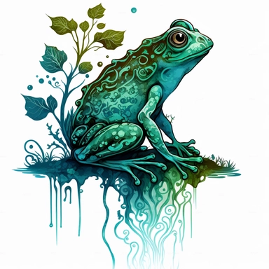 aquatic clipart of cute frog sitting on filigree single tropicalpunk stroke of paint