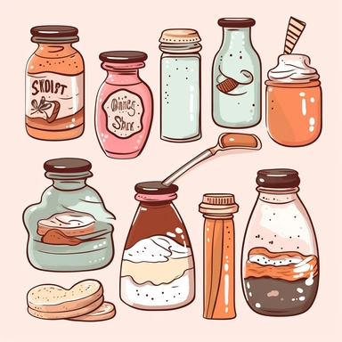 cliparts of baking condiments, single design, digital art style, cute theme