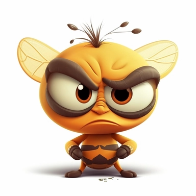 angry honey bee, cute pixar style animation, clipart