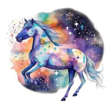 Watercolour Magic Mystical realistic horse clipart horse, stars, planets, dreamu clipart,trippy, white background--v 5.1