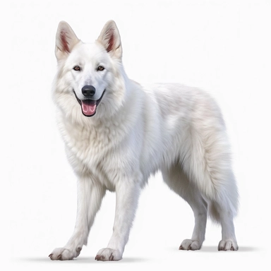white german shepherd digital painting and drawing, clipart, full body, hyper - realistic animal illustration, childlike, free brushwork, white background
