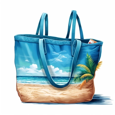 a single clipart image png graphic of a Realistic Painting Clipart Beach Bag Blue PNG Illustration