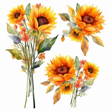 Watercolor Sunflowers, fall sunflower floral bouquets clipart