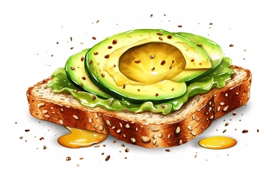 digital illustration avocado toast Clipart,h, isolated on white background, spaced out