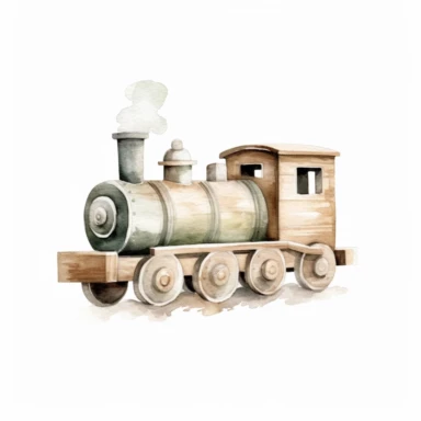 Clipart aquarelle, wooden train toy for little todler, neutral colors, minimalistic, adorable, shabby
