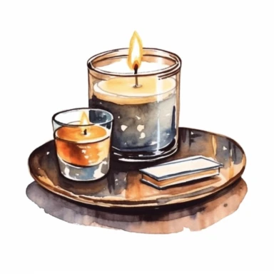 Cozy living room coffee table with candle professional photography editorial, scented candle closeup, watercolor, isolated on white background, in the style of hyper realistic illustrations, on a white background. clipart