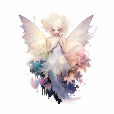 Fairy, clipart, intense white and deep pastel colors, dnd, watercolor, no background, isolated on a white background, self contained, well defined edges, by amy sol and magali villeneuve and susan bourdet and ross tran, spaced out, glowy, intricate, 8k