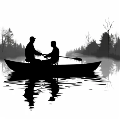 silhouette of man fishing in a row boat, clipart