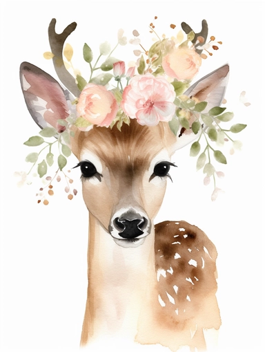 Elegant Deer in Watercolor Clipart - Digital Download File for Wall Decor, Nursery, Animal Lovers, Nature Baby Deer Watercolor