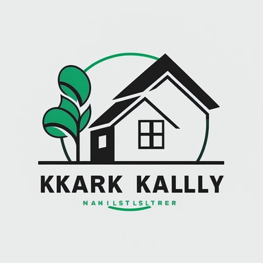 a minimal vector logo for a real estate company KN REALTY, blue green sarif, black outline of a house, white background, simple clipart style