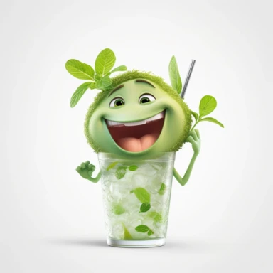 Pixar movie star happy mojito drink, ultra detailed, white background, clipart,