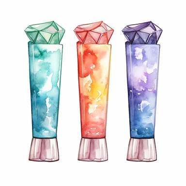 watercolor lotion tube, gem stone colors, clipart on white background
