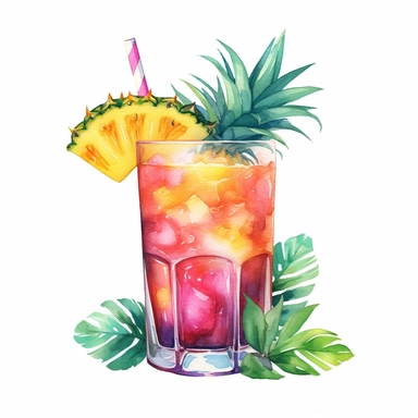 watercolor tropical drink, gem stone colors, clipart on white background