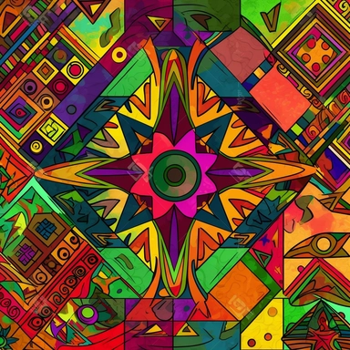 a kaleidoscope of bright colors in a primitive african style shapes within clipart no fonts no words no letters
