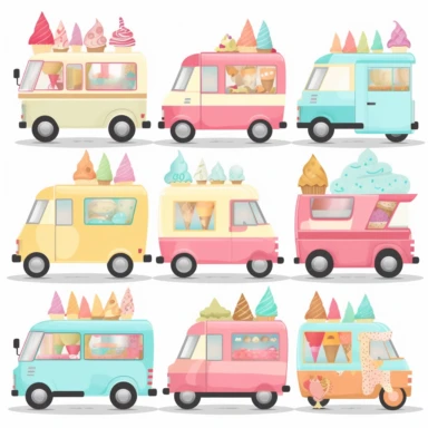 Summer ice cream clipart, Ice cream truck clipart, colorful, separated design, white background, 8k
