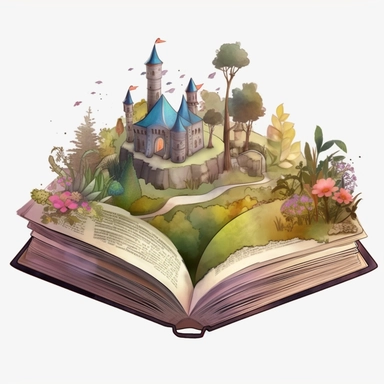 illustration of a book with a castle in the middle of it, graphic of enchanted terrarium, profile picture 1024px, field of fantasy flowers, spellbreak, ability image, the sims 4 texture, filled with fauna, who can open the mind, author unknown PNG Watercolor Fantasy Books Clipart White