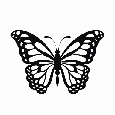 vector illustration, butterfly silhouette, svg, clipart, black outline, black and white, all white background, minimal