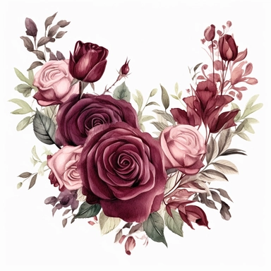 Watercolor dark Burgundy Roses Clipart, flower boarder