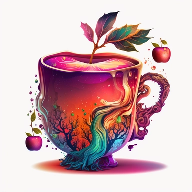 Boho style illustration, clipart, sublimation drawing Cosmic apple cider for alien. Bright colorful colors on a white background, high quality 8k, quality detail