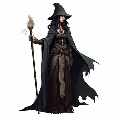 a realistic portaied Female wizard standing firm i a gothic fantasy world, clipart