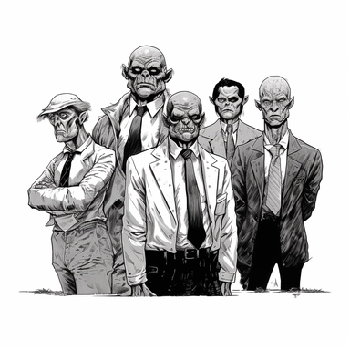 vintage horror clipart, white background, white border, mike mignola, alex andreev, chris bacalo, ivan albright, clipart, clean border