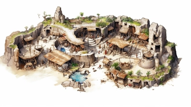 isolated images, illustrations on a white background, realistic top down overhead view caveman village map, Clipart, watercolor, realistic, isolated, full building, highly detailed, hdr, 32K, photo expert quality, watercolor realistic, hyperrealistic and highly detailed, isolated on a white background