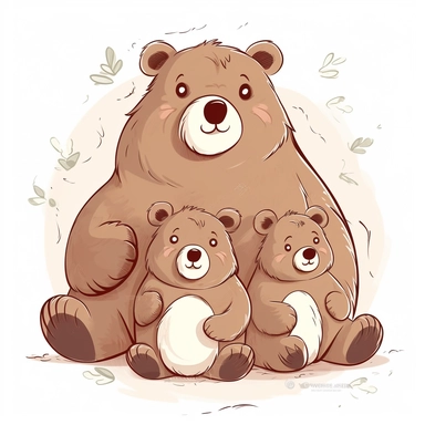 Clipart with cute bear family on white background. Draw a big bear lovingly hugging the baby bear or playfully interacting with them. Use different sizes of the bears to represent the relationships within the family