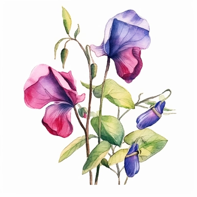 Clipart, vintage, watercolor, Pink Butterfly Pea illustration, hand drawn, texture