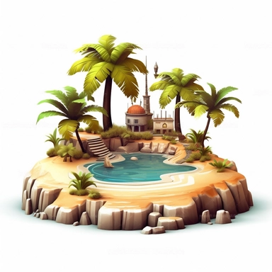 Design cute semi-realistic 3d desert island clipart, on white background