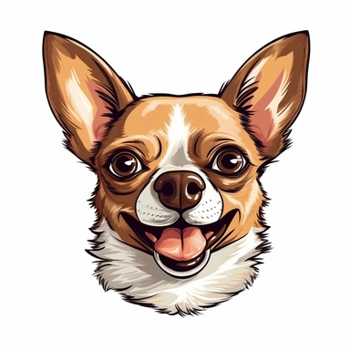 cute puppie chihuahua mexican face, laughing at loud, funny face, looking up, thinking, clipart, cartoon, element, white background