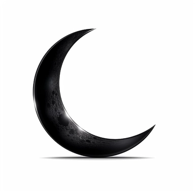 An illustration of a black glowing beautiful half moon against white background, outerglow, innerglow, fairytail style, white background, clipart, PNG pure white background, high resolution, best quality